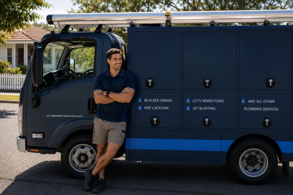 Our plumber with the service van on a Fairlight job