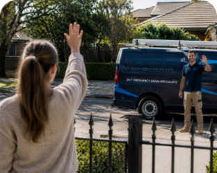Customer waving goodbye to a Fairlight Blocked Drains plumber
